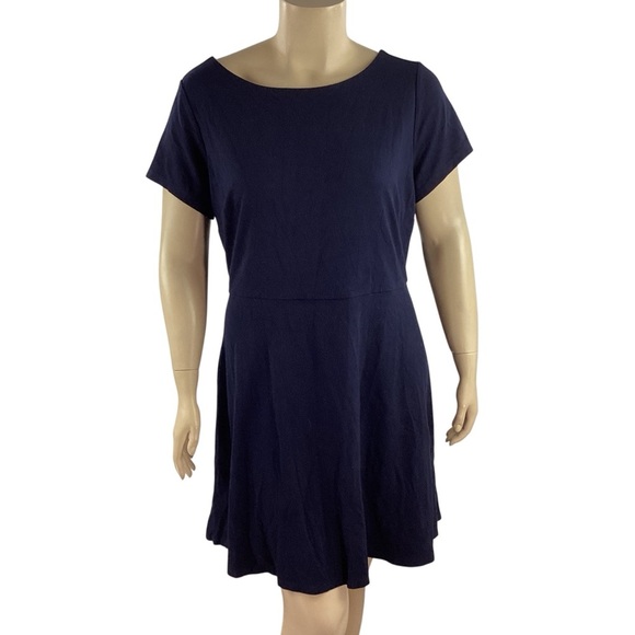 LOFT Plus Navy Tie Back Short Sleeve Fit & Flare Dress Size 20 - Picture 1 of 7